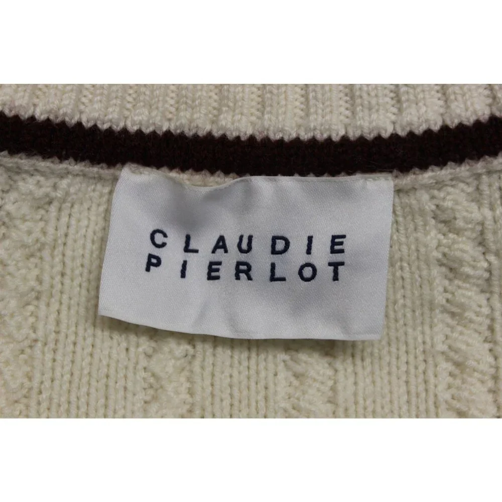 Claudie‎ Pierlot women's cable knit v-neck cricketer preppy pullover sweater 1